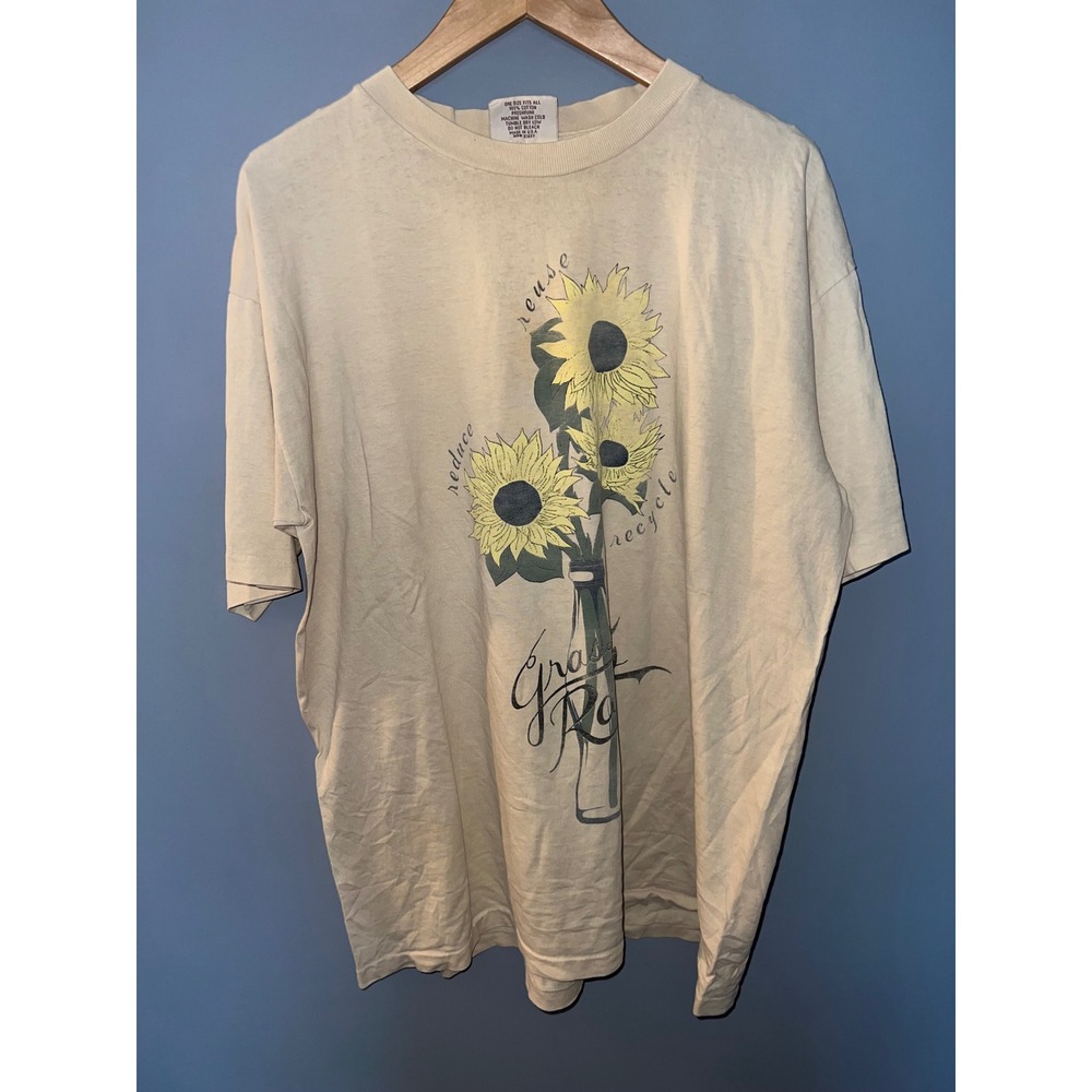 Vintage Grass Raggs Sunflower Reduce Reuse Recycle T-Shirt Made in USA OSFA